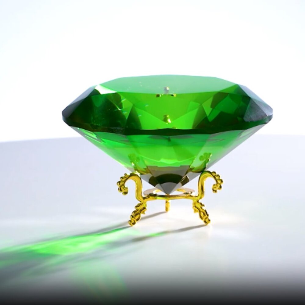 4.72 inch Diameter Enchanting Green Diamond Shaped Crystal with Stand